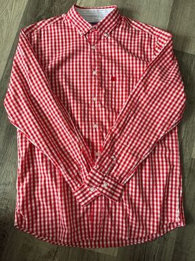 Men's Red Gingham Button-Down Shirt with Chest Pocket